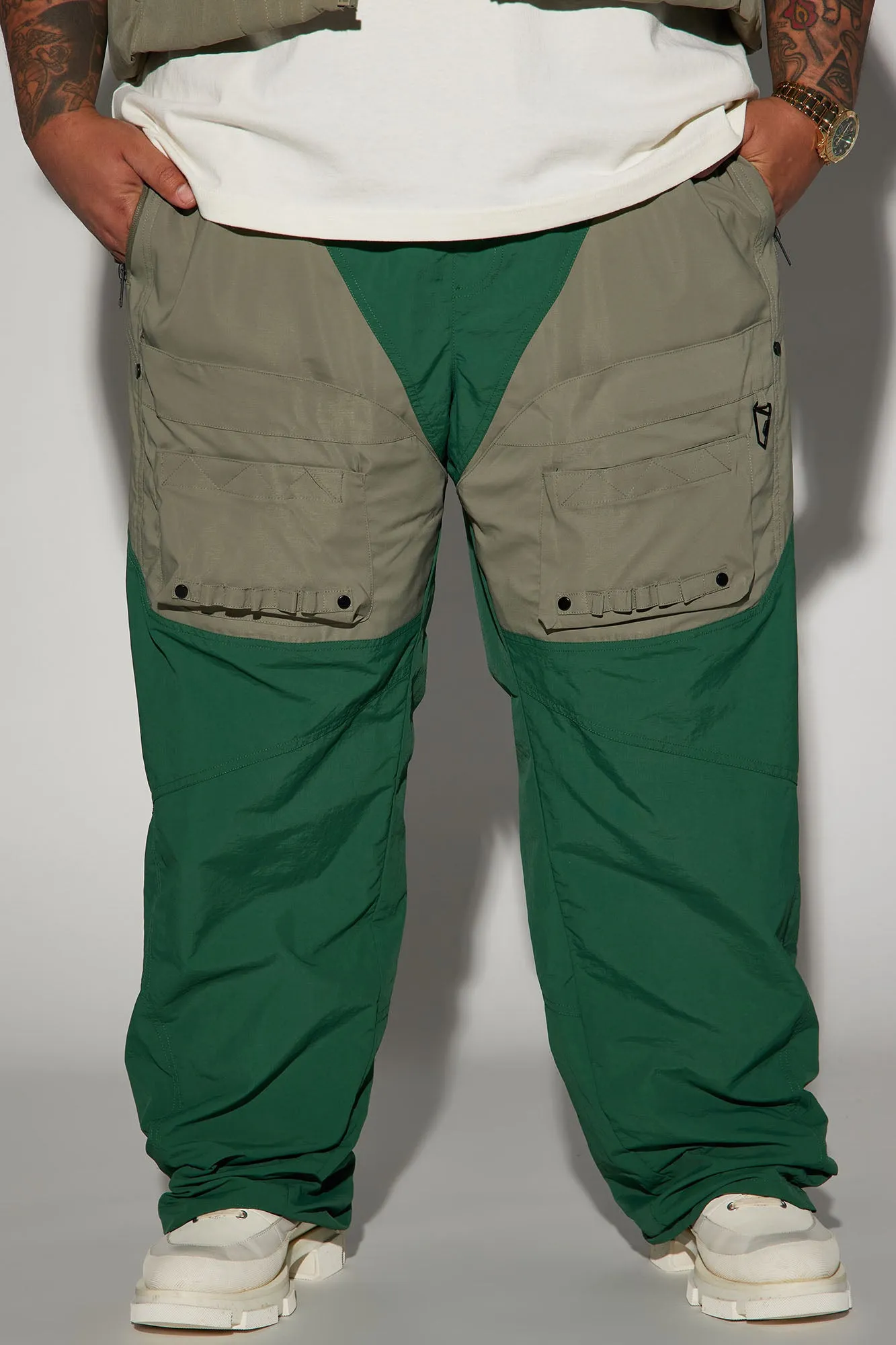 Ahead Of My Game Straight Nylon Utility Pants - Green/combo