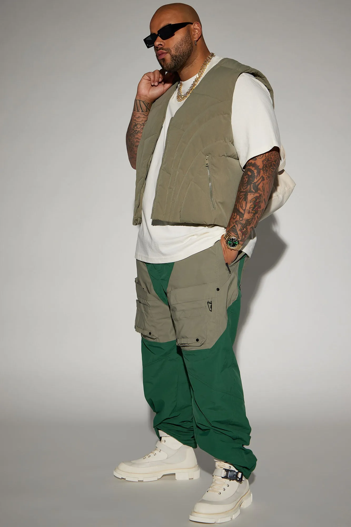 Ahead Of My Game Straight Nylon Utility Pants - Green/combo