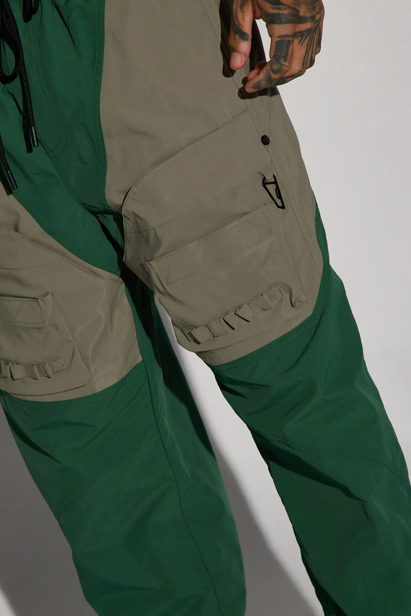 Ahead Of My Game Straight Nylon Utility Pants - Green/combo