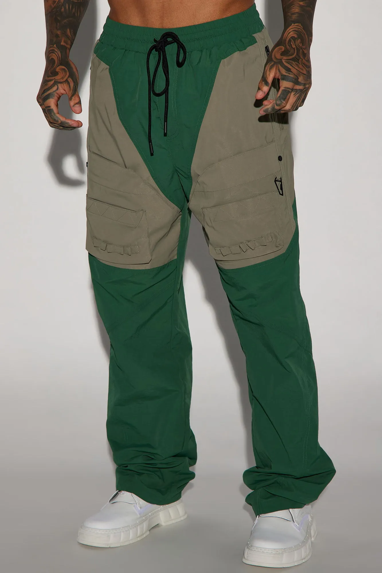 Ahead Of My Game Straight Nylon Utility Pants - Green/combo