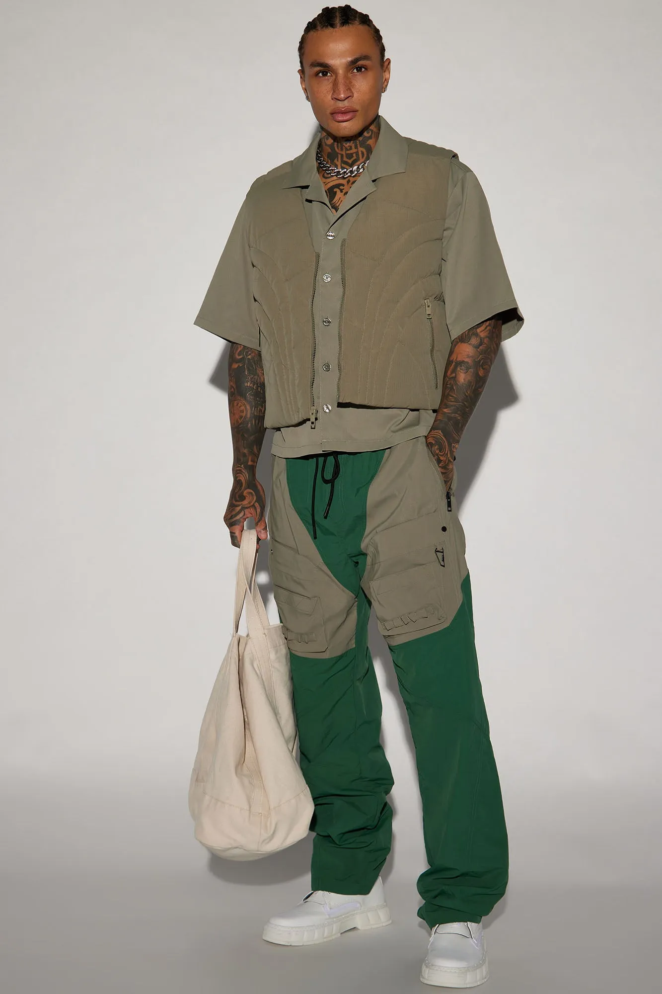Ahead Of My Game Straight Nylon Utility Pants - Green/combo