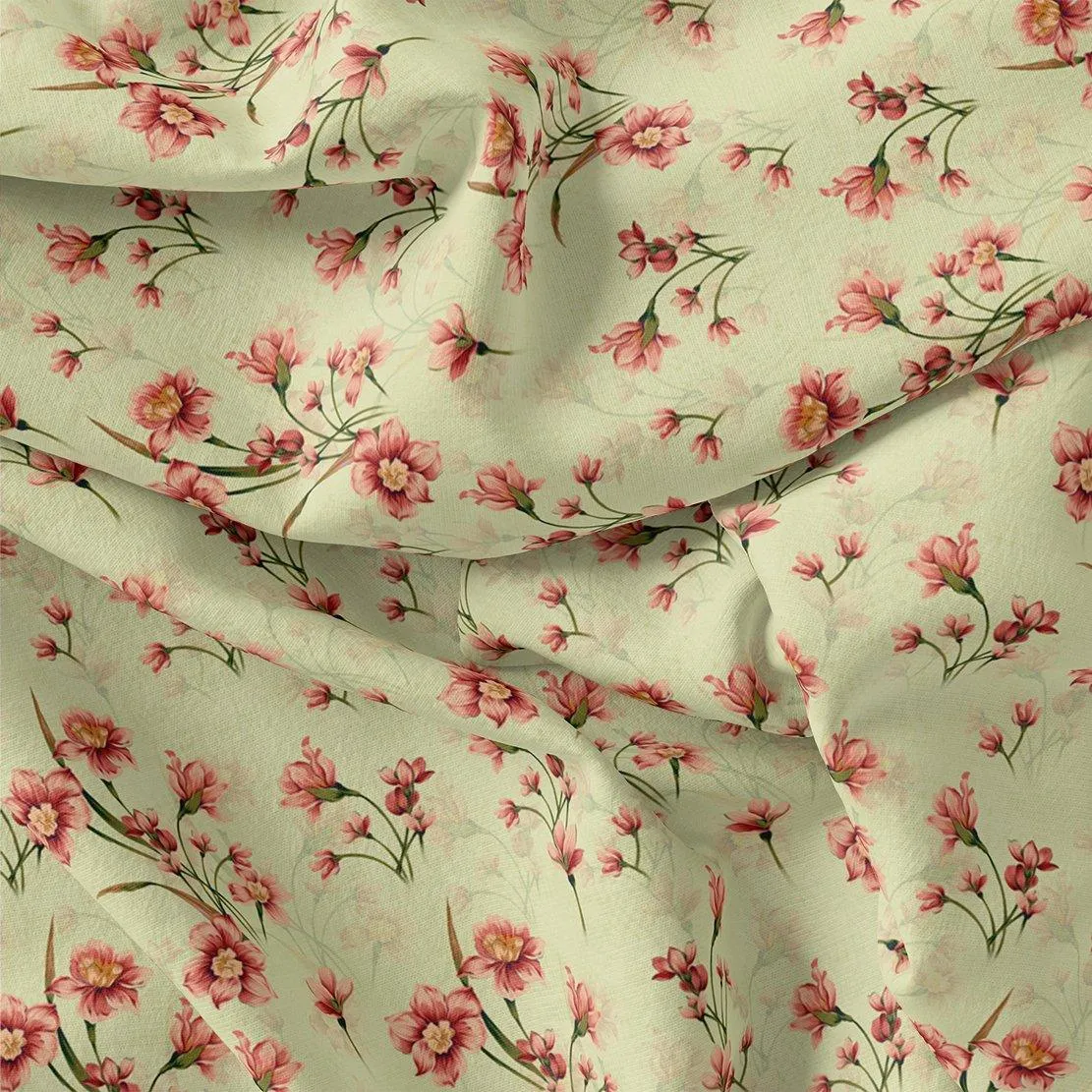 Beautiful Tiny Pink Chintz Digital Printed Fabric - Weightless