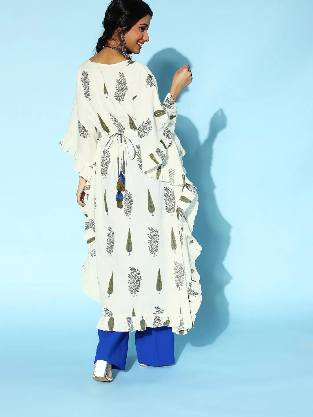 Classic White Printed Caftan Kurta