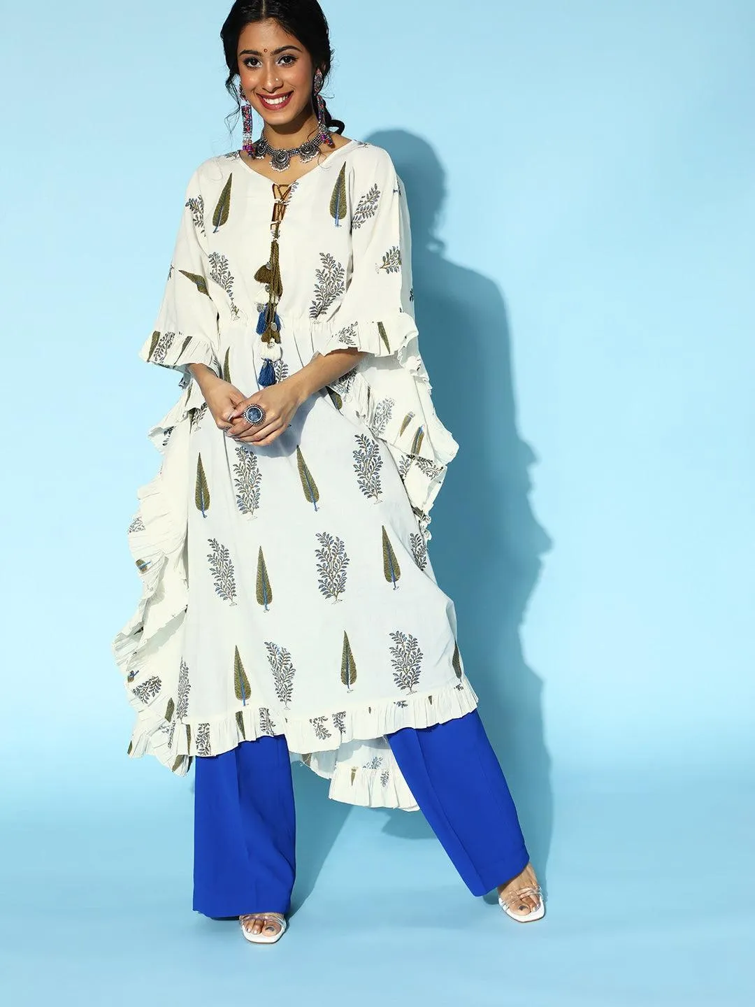 Classic White Printed Caftan Kurta