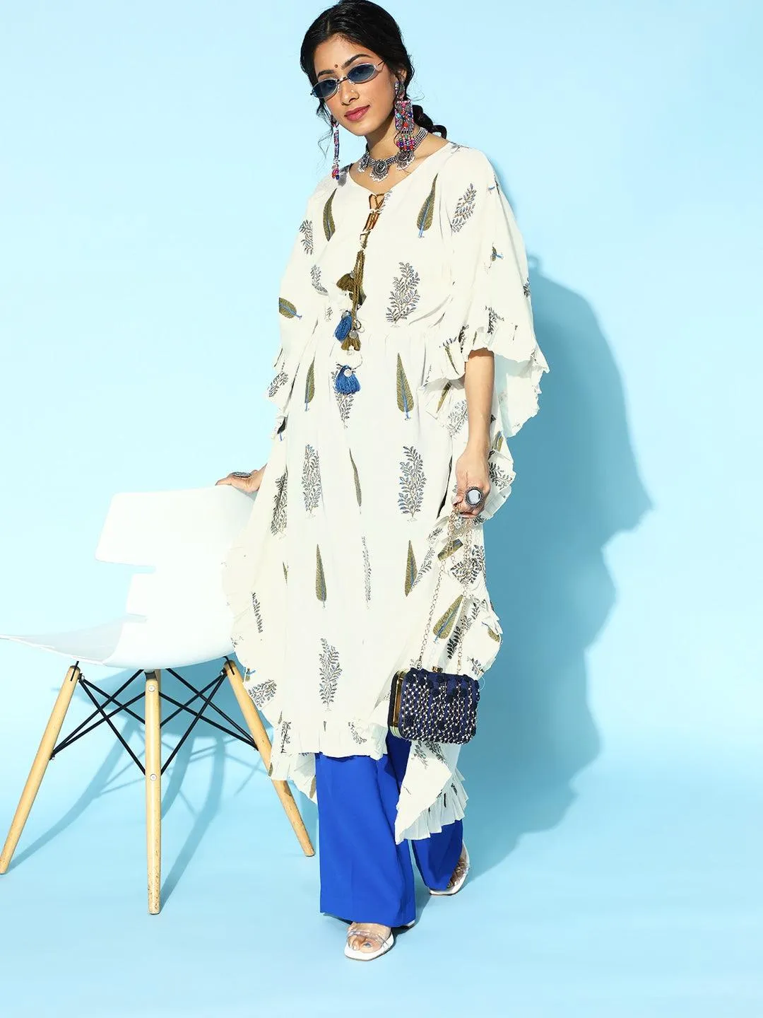 Classic White Printed Caftan Kurta