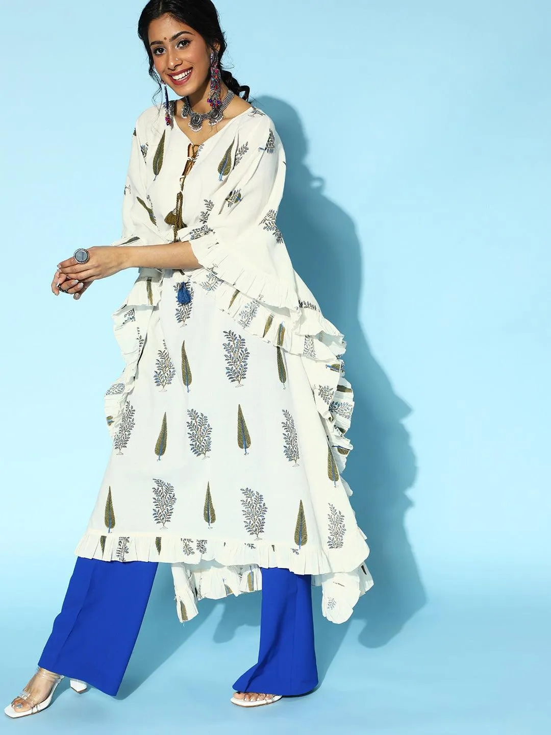 Classic White Printed Caftan Kurta