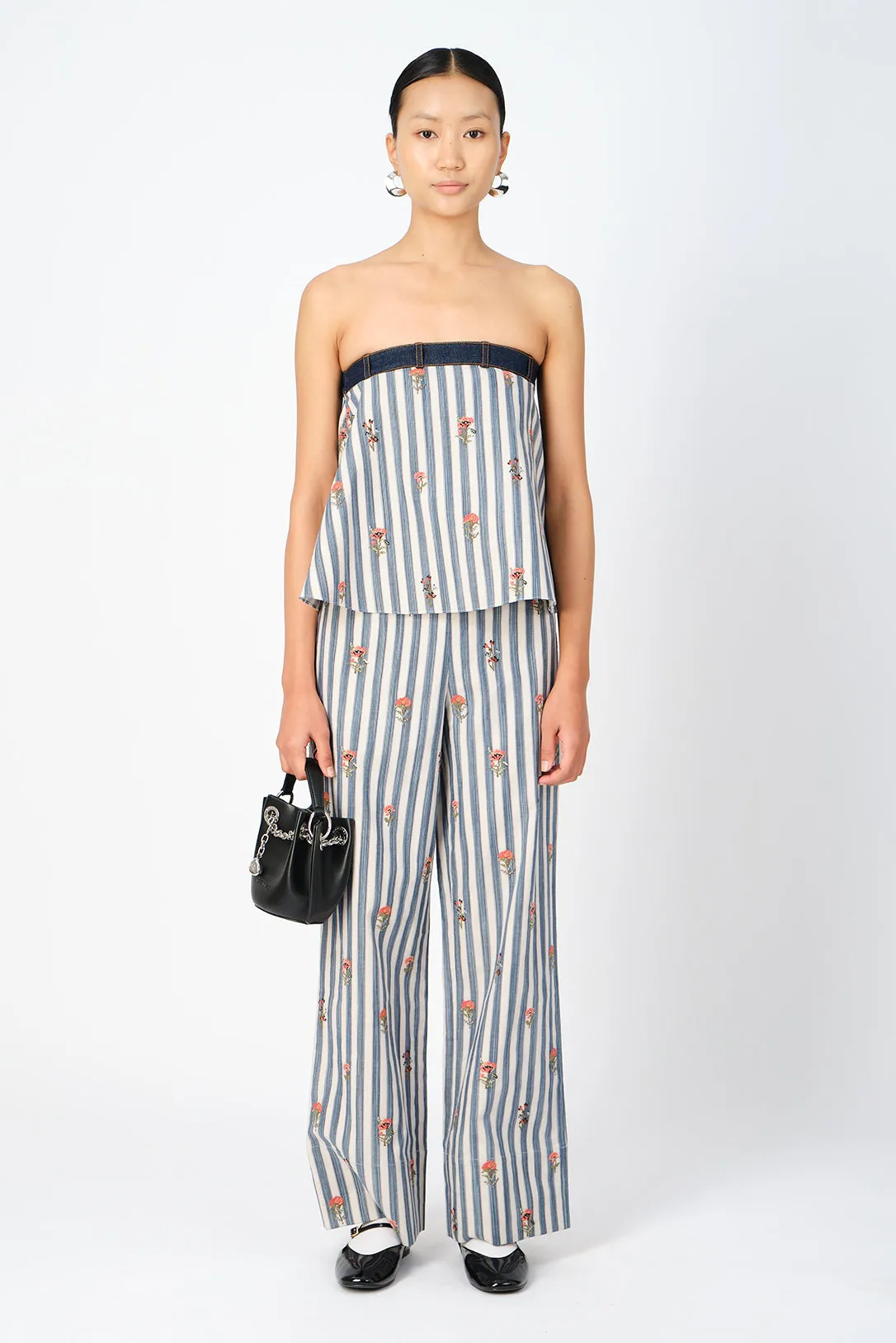 Fleur cross-stitch striped pants