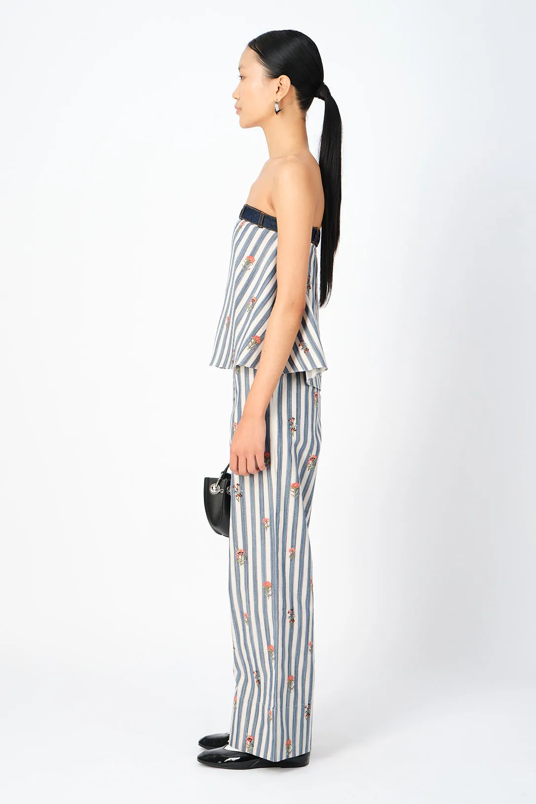 Fleur cross-stitch striped pants