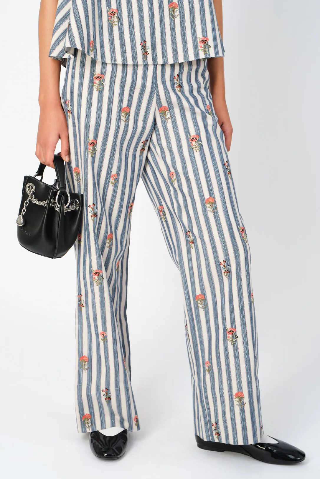 Fleur cross-stitch striped pants