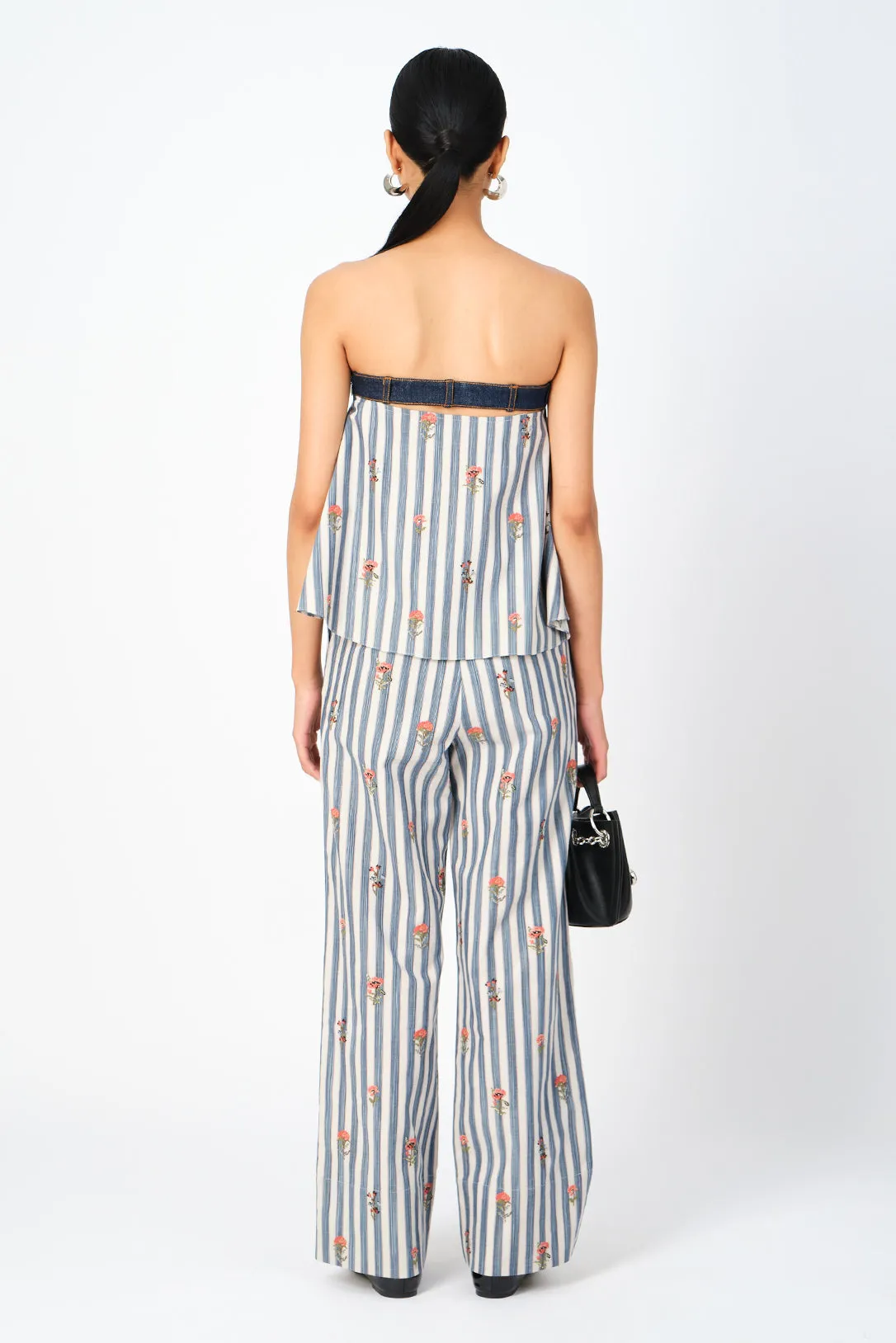 Fleur cross-stitch striped pants