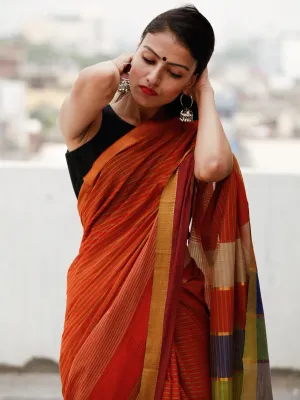 Maroon Green Blue Handloom Mangalagiri Cotton Saree With Zari Border - S031703866