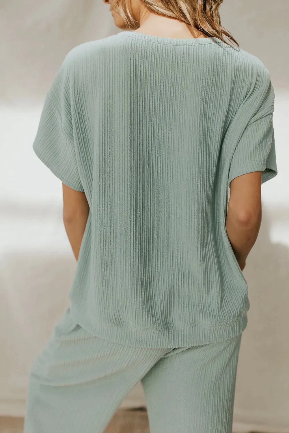 Moonlight Jade Textured Drop Sleeve Tee and Drawstring Pants Set