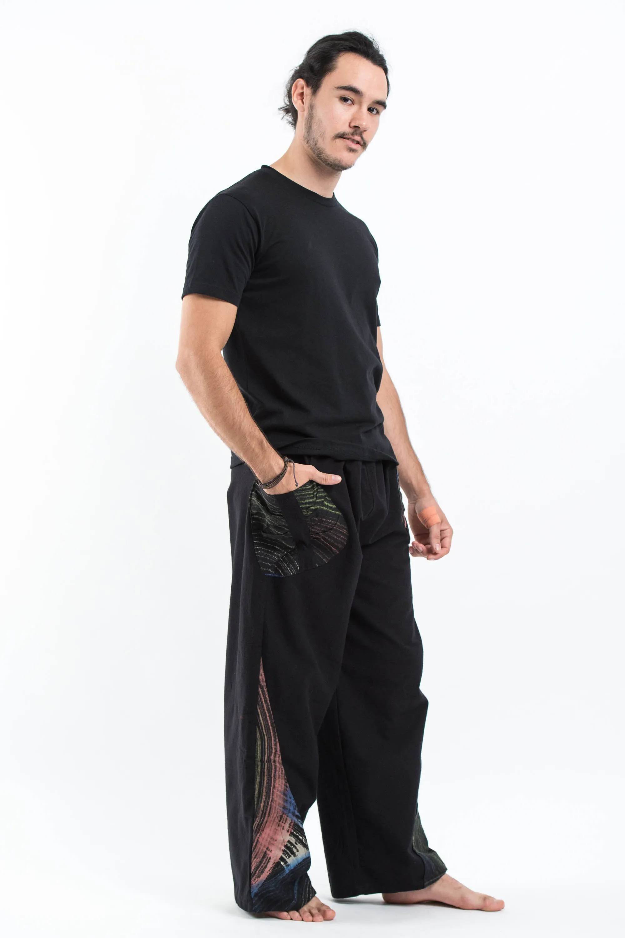 Unisex Thai Cotton Pants with Hill Tribe Trim in Black