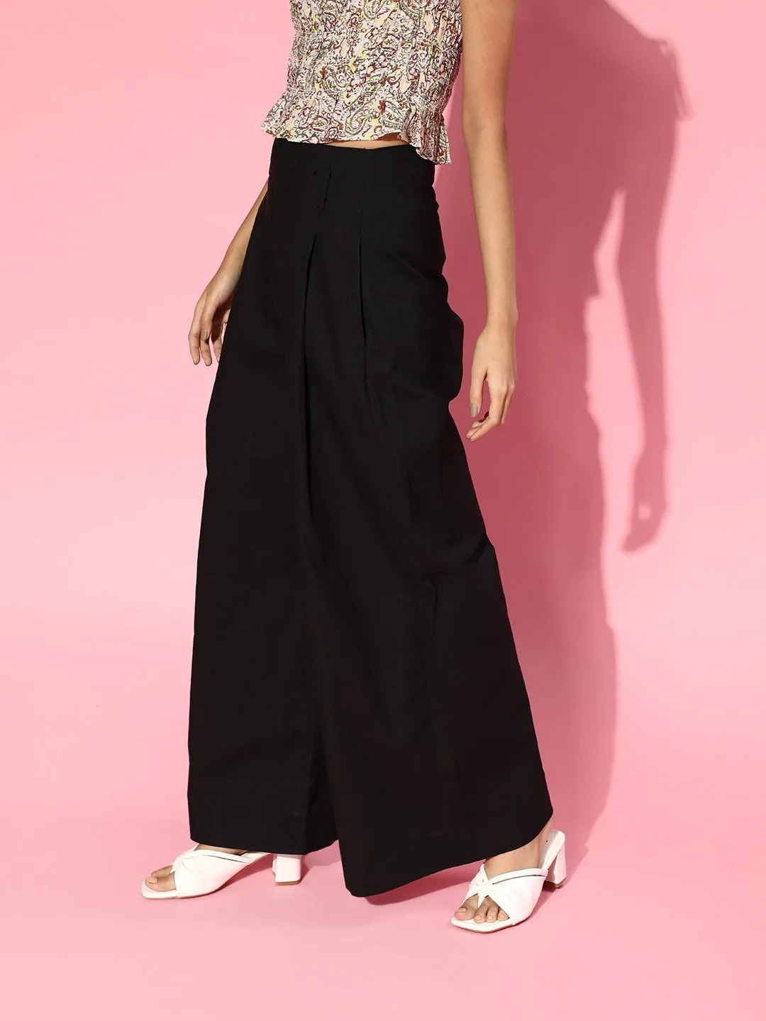 Women Black High Waist Wide Leg Pants