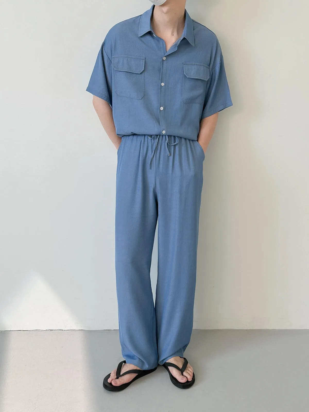 Zhou Flap Pocket Shirt & Drawstring Flow Pants Set